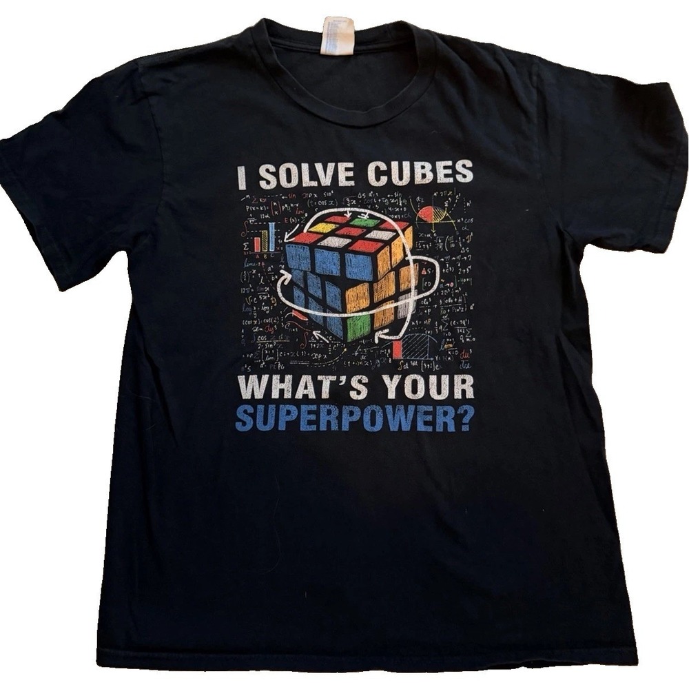 Rubik's Cube I Solve Cubes What's Your Superpower? Black Graphic T-Shirt Youth L
